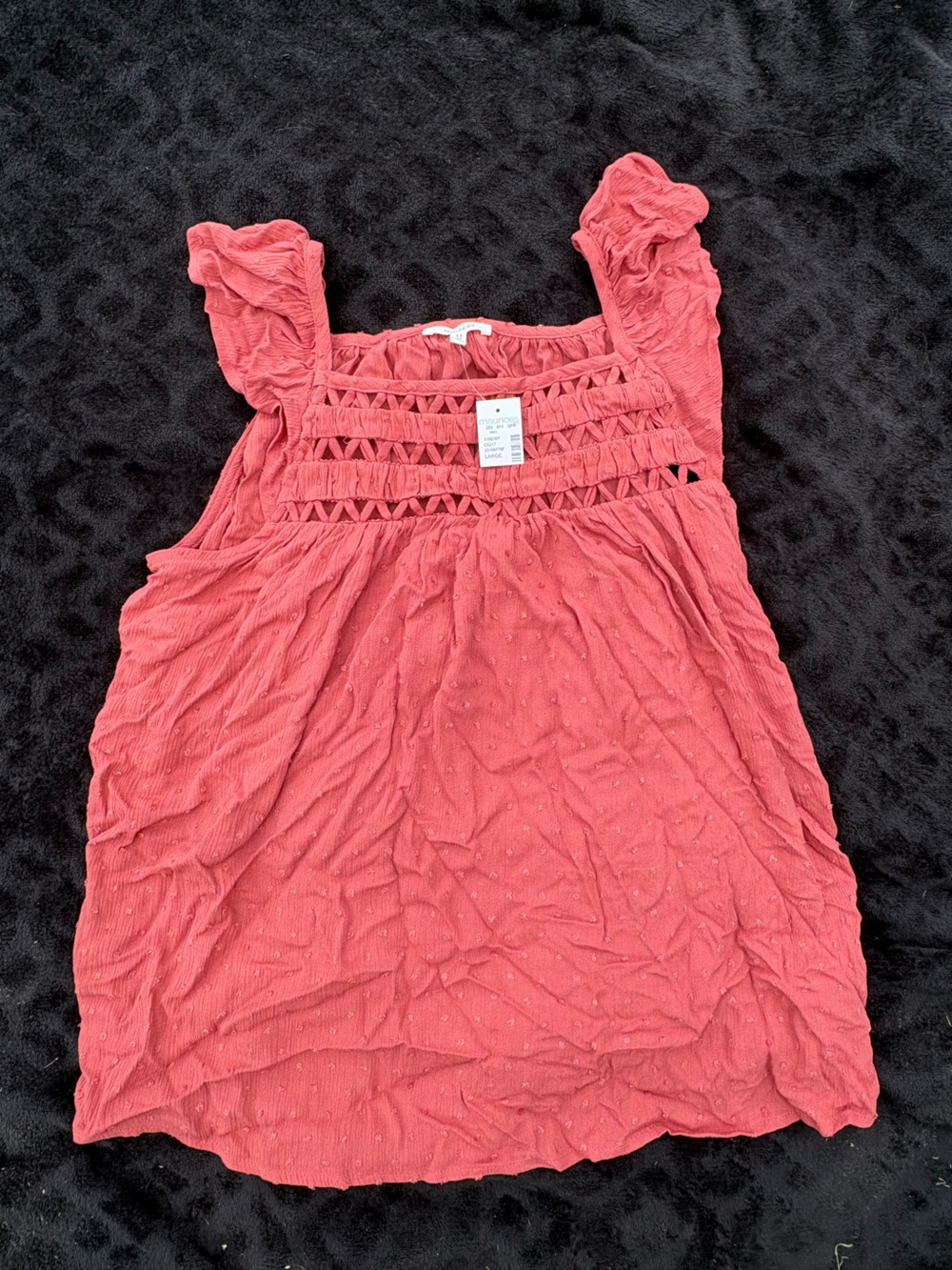 Maurices Coral Pink Smocked Lace-Trim Shirt